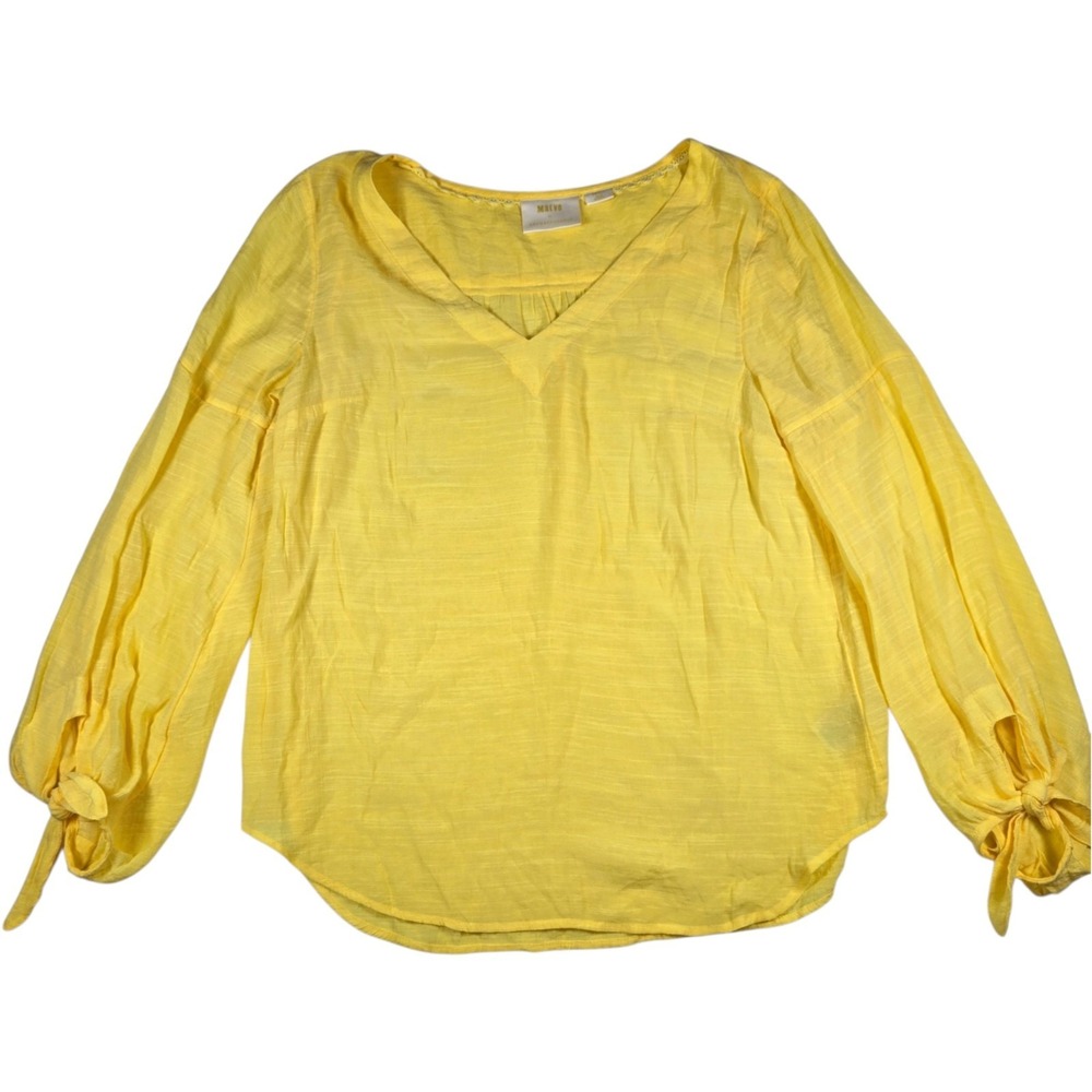 MAEVE Anthropologie Verona Tied-Sleeve Yellow Semi-Sheer Top Blouse Women's Sz S